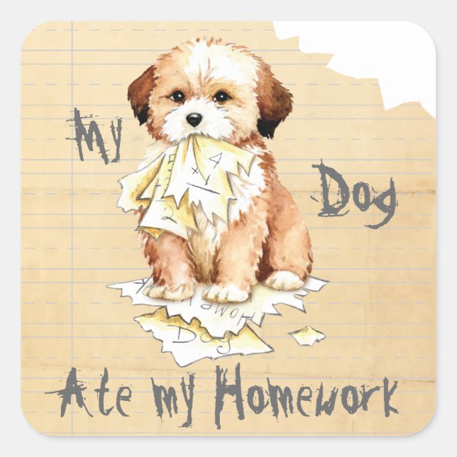 Mon Lhasa Apso Ate mon Sticker Carré de la maison (Devant)