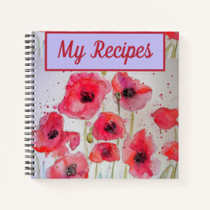 Mon livre de recettes Poppy Red Flower Watercolor 