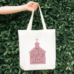 Mon petit sac d'église, mignon sac rose pour enfan<br><div class="desc">"Mon petit sac d'église" est un cadeau parfait pour un petit à emporter à l'église. Cette fourre-tout présente une silhouette d'église avec une croix sur le dessus et un endroit pour customiser un nom. Fait un grand baptême ou un don de baptême.</div>