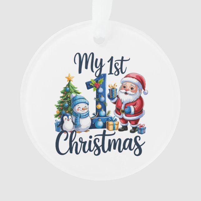 Mon premier 1er Noël bébé garçon bleu Xmas bonhomm (devant)