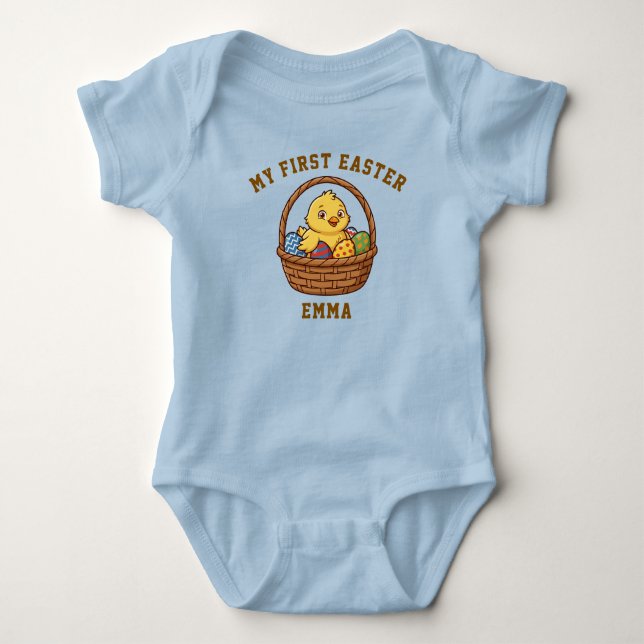 Mon premier body bébé poussin de Pâques | Nom pers (Devant)