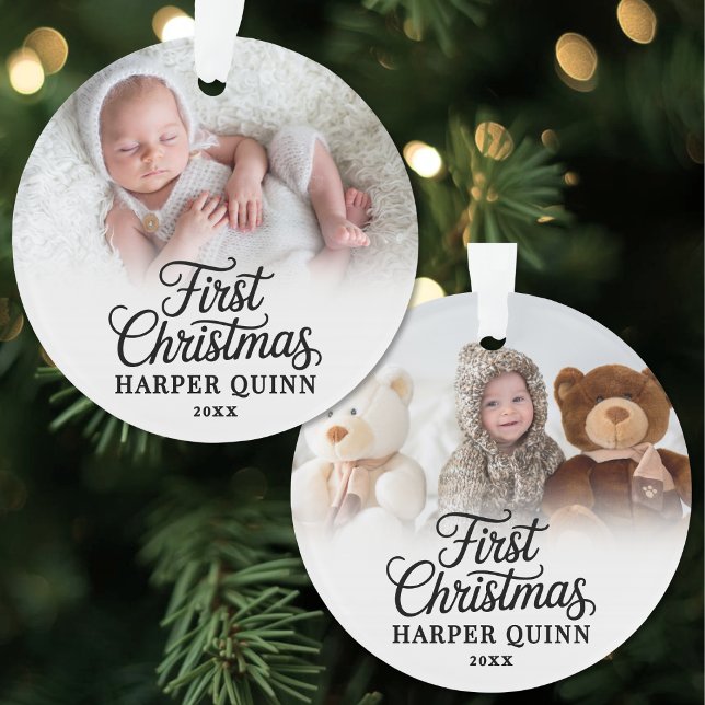 Mon Premier Noël Bébé Photo Nouveau-Né (My First Christmas Script New Baby Photo Ornament )