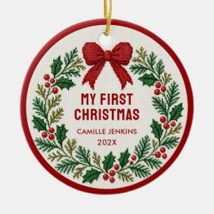 Mon Premier Noël Couronne de ruban rouge Ornement