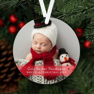 Mon premier Noël Red Stripe Photo personnalisée de