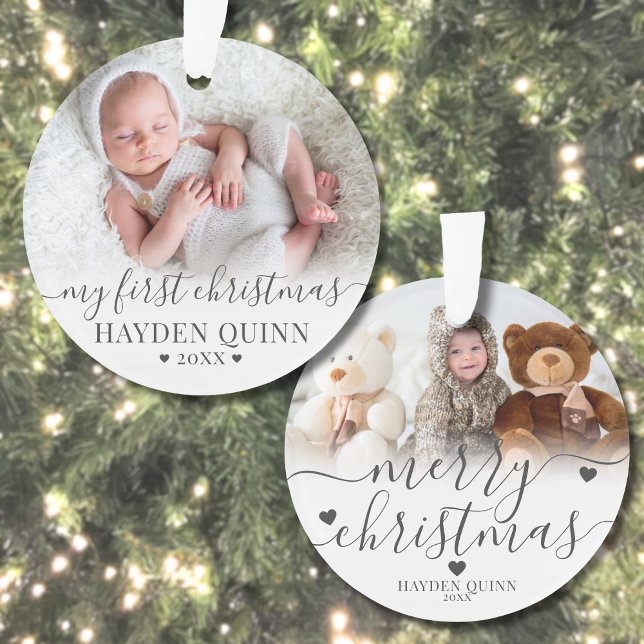 Mon Premier Noël Script Nouveau Bébé Photo (My First Christmas Script New Baby Photo Ornament)