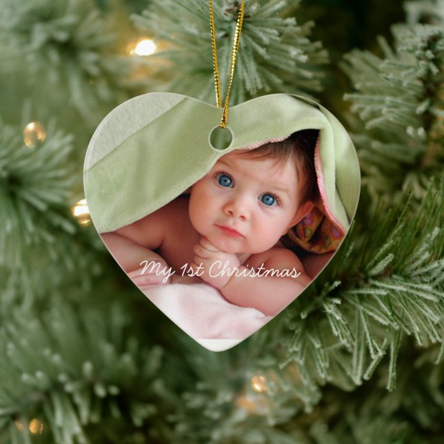 Mon premier ornement photo avec points roses brill (Arbre)