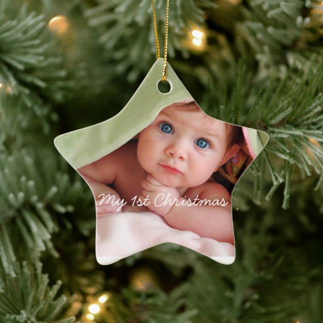 Mon premier ornement photo avec points roses brill (Arbre)