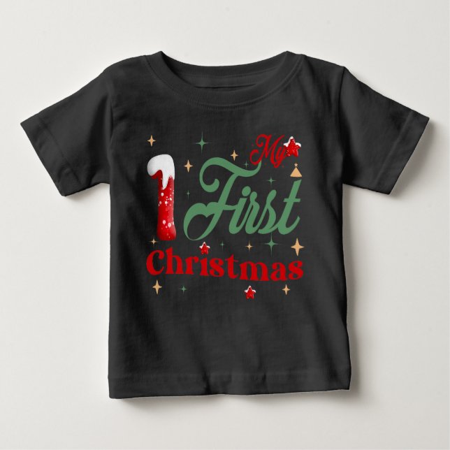 Mon premier T-shirt Black Baby Fine Jersey de Noël (Devant)