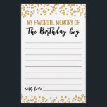 Mon souvenir favori du jeu de fête des garçons d'a<br><div class="desc">Achetez cette carte et profitez de la haute qualité Mon souvenir favori du Jeu d'Anniversaire pour votre événement! Confetti d'or.</div>