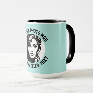 Mon visage sur un grand mug personnalisé turquoise