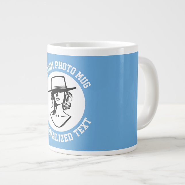 Mon Visage sur un Mug Géant PERSONNALISÉ BLEU POUD (Devant droit)