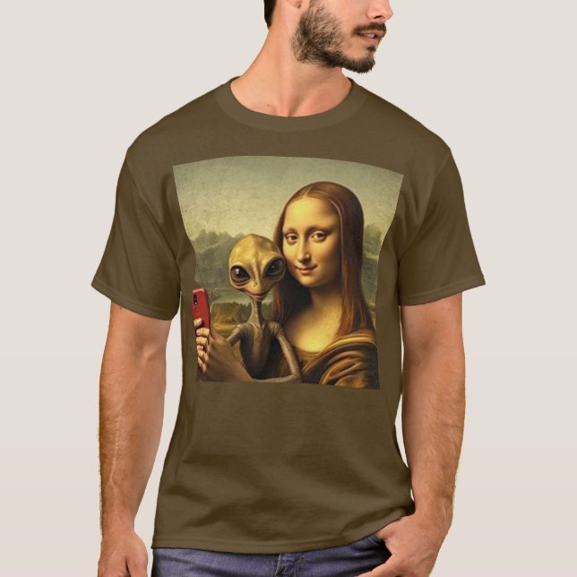 Mona Lisa Alien Selfie - Funny T-shirt Renaissance (Devant)