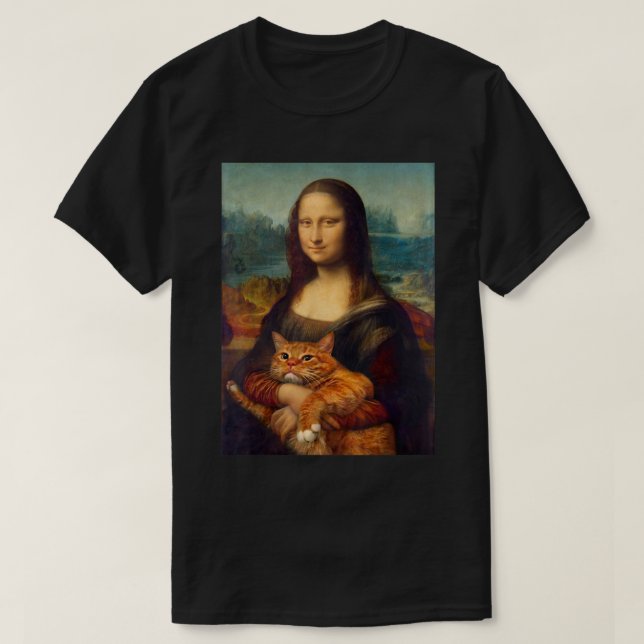 Mona Lisa + Cat T-Shirt T-Shirt (Design devant)