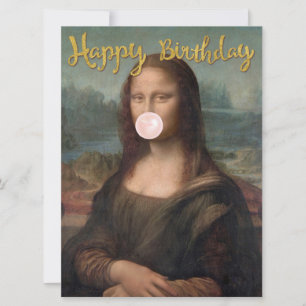 Mona Lisa soufflant du chewing-gum rose