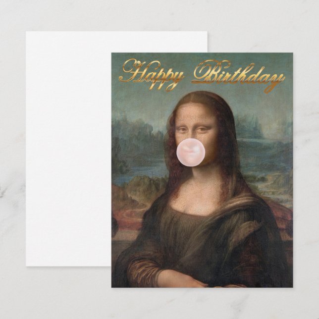 Mona Lisa soufflant du chewing-gum rose bulles  (Devant / Derrière)