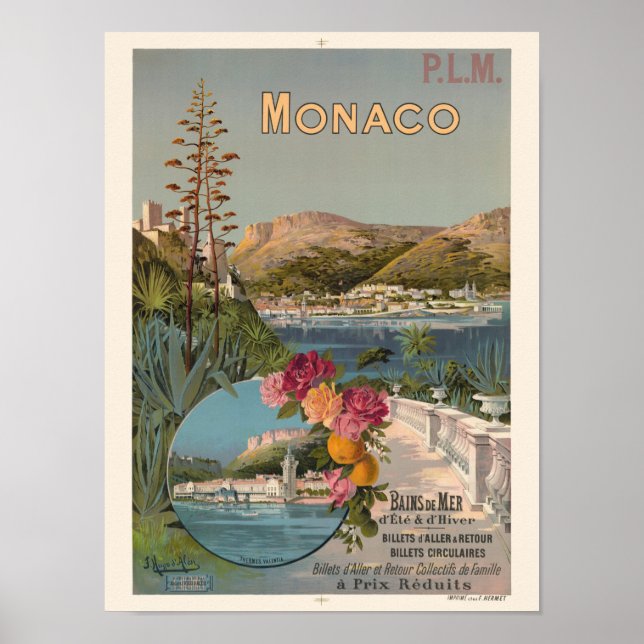 Monaco Bains de Mer Vintage Poster 1896 (Devant)