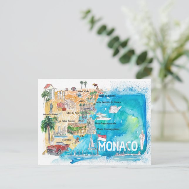 Monaco Monte Carlo Carte illustrée avec des monume (Debout devant)