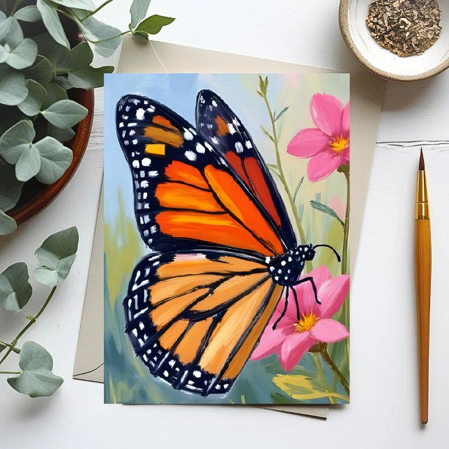 Monarch Butterfly Watercolor Floral Garden Card (Créateur téléchargé)