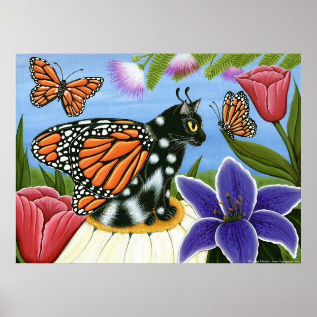 Monarch Papillon Fairy Chat Imaginaire Art Poster (Devant)