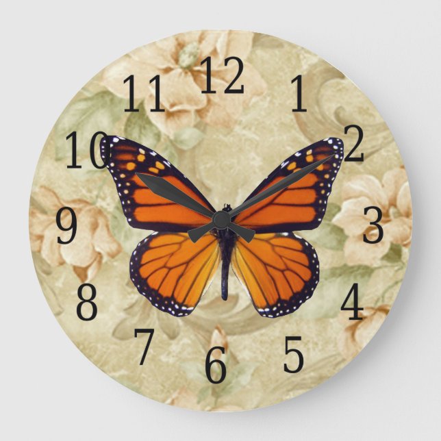 Monarque Papillon Et Fleurs Horloge (Recto)
