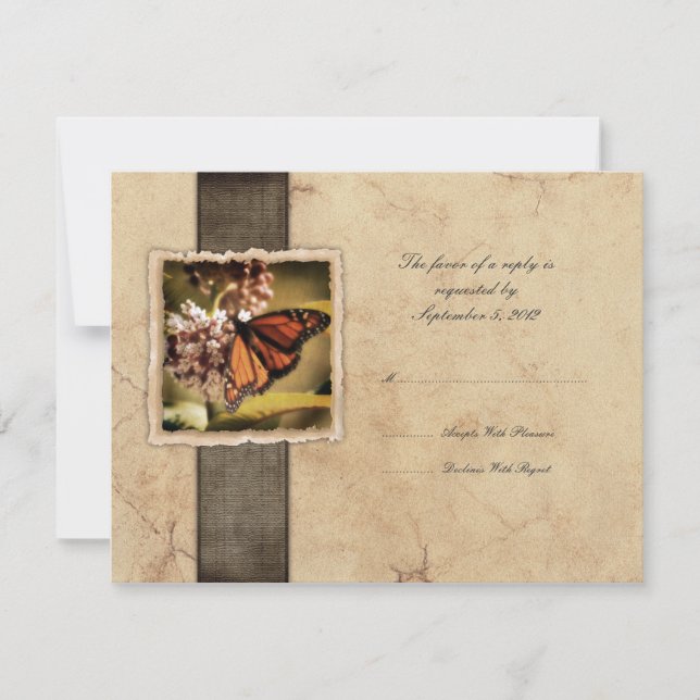 Monarque Papillon Vintage Mariage RSVP (Devant)