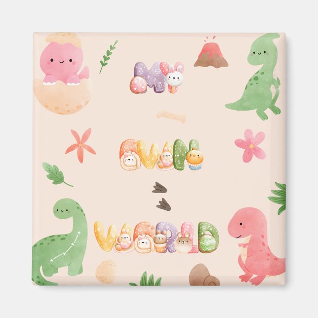 Monde de dinosaures mignons | Magnet carré (Devant)