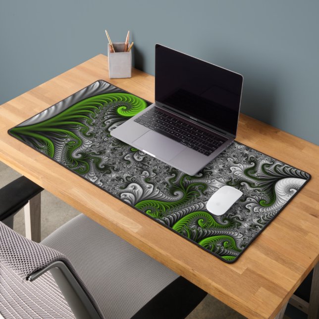 Monde Fantastique Art Fractal Abstrait Vert Et Gri (Bureau 2)
