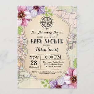 Monde floral de voyage de carte de baby shower