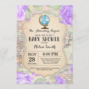 Monde floral de voyage de carte de baby shower