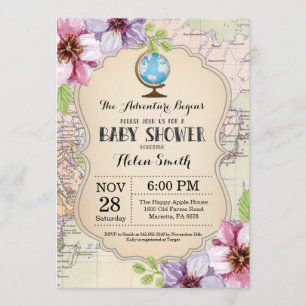 Monde floral de voyage de carte de baby shower