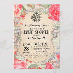 Monde floral rouge de voyage de carte de baby