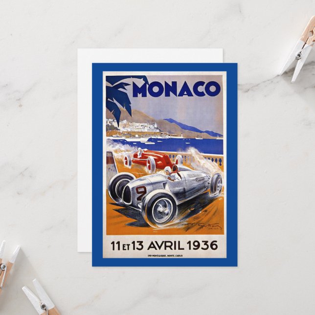 Monégasque affiche de voyage, 1936 course automobi (Devant/Arrière en situation)