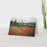 Monet Field of Red Poppies Carte de voeux<br><div class="desc">Carte de voeux Monet Field of Red Poppies. Huile sur toile de 1879. Monet a peint plusieurs champs de pavot au cours de sa carrière. Ce tableau particulier présente plusieurs jeunes femmes en robes de soleil et des chapeaux de soleil ramassant les fleurs rouges devant une rivière lors d'une journée...</div>