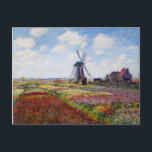 Monet Field Tulips avec carte postale moulin à ven<br><div class="desc">Monet Field of Tulips avec carte postale Windmill. Peinture à l'huile sur toile de 1886. L'une des oeuvres les plus colorées de Monet peintes autour du moulin à vent de Rijnsburg. Les champs de tulipes sont remplis de rouge, de blanc, de jaune et de vert. Une belle peinture paysagère qui...</div>