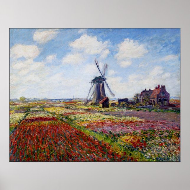Monet Field Tulips with Windmill Poster (Devant)