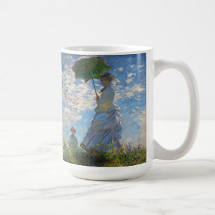 Monet la femme de promenade avec une tasse de