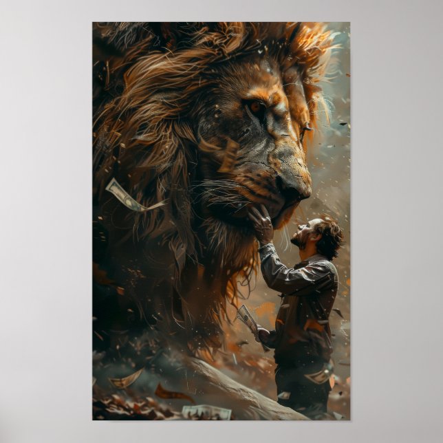 Money Lion : Poster unique avec un lion fait de (Devant)