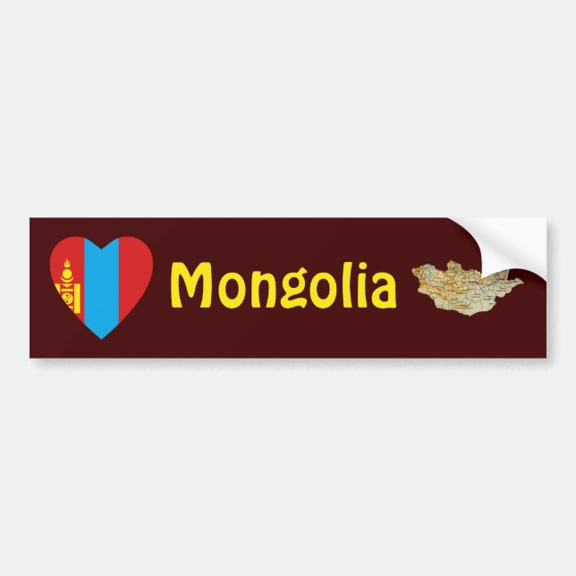 Mongolia Flag Heart + Map Bumper Sticker (Devant)