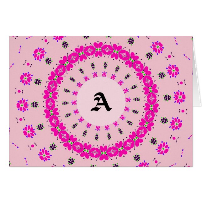 Monigramme, lettre A, blanche, rose avec fleurs (Devant horizontal)