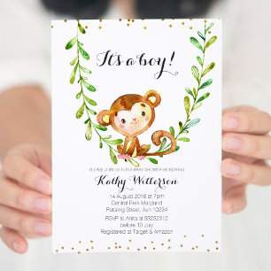 Monkey Baby Boy Shower Invitation