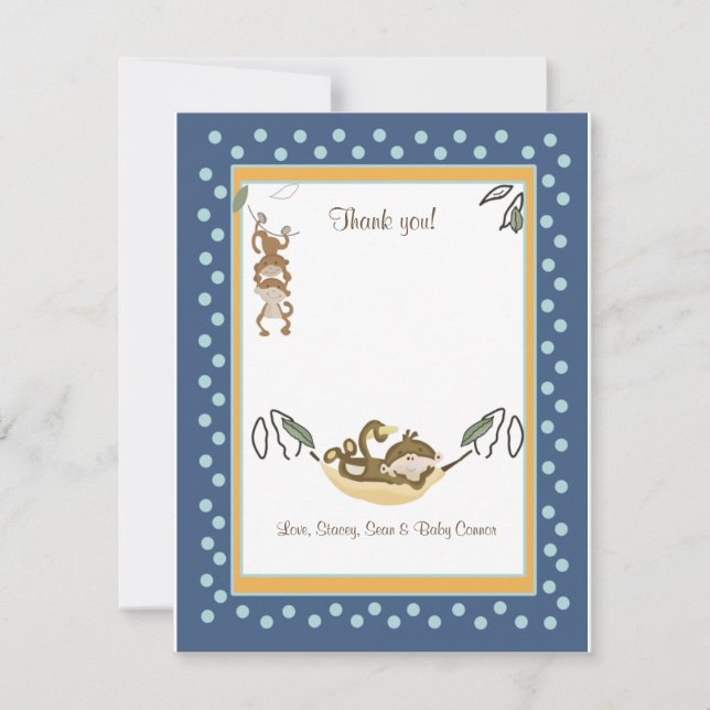 Monkey Business Blue Carte de remerciements plat (Devant)