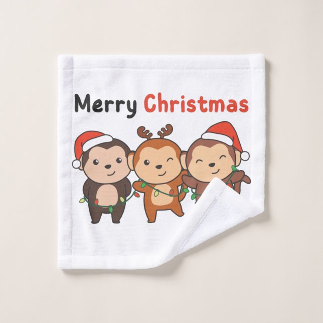 Monkey Christma Animals Monkeys Merry Christmas (Gant de toilette)