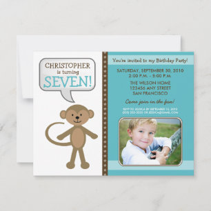 Monkey-ing Around Birthday Party Invitation (bleu)