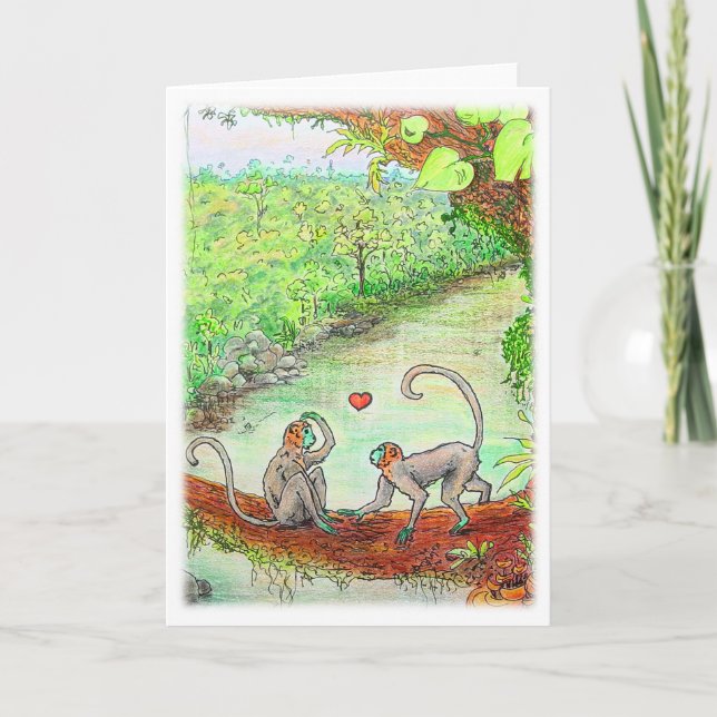 Monkey Love Carte de voeux de Valentine (Devant)