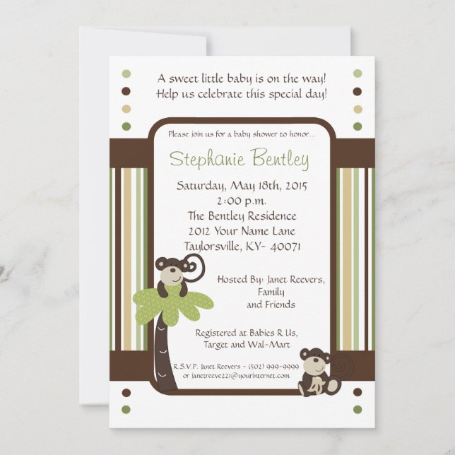 Monkey Time Mod Monkey 5x7 Baby shower Invitation (Devant)