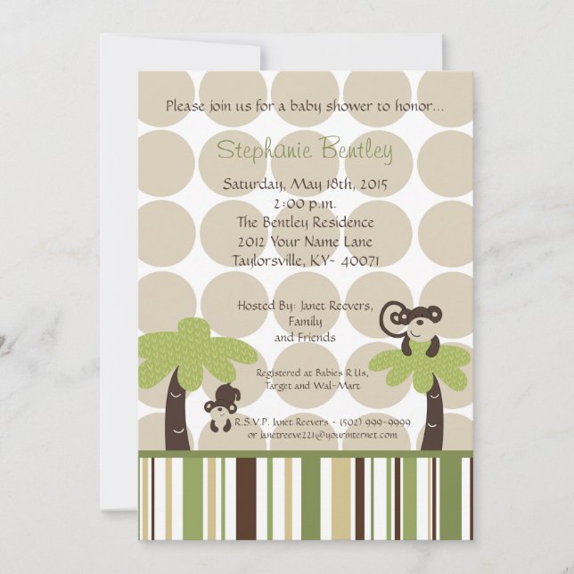 Monkey Time Mod Monkey 5x7 Baby shower Invitation (Devant)