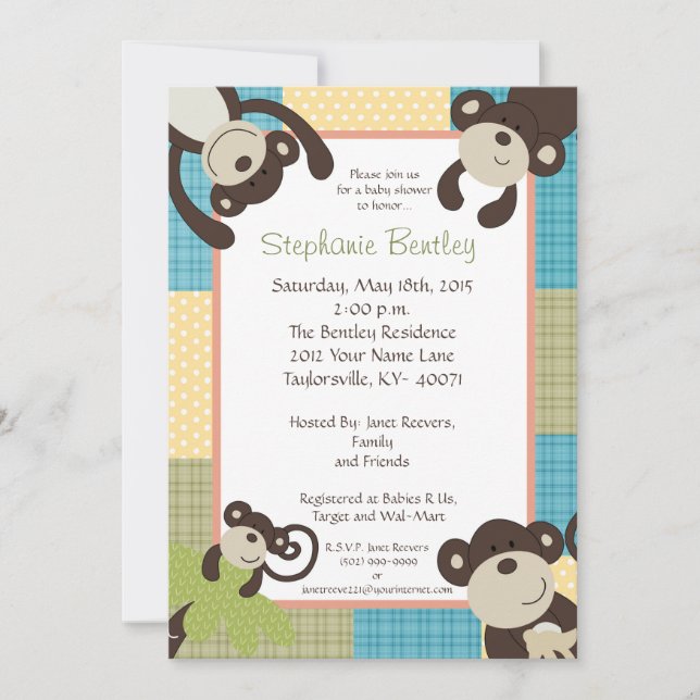 Monkey Time Mod Monkey 5x7 Baby shower Invitation (Devant)