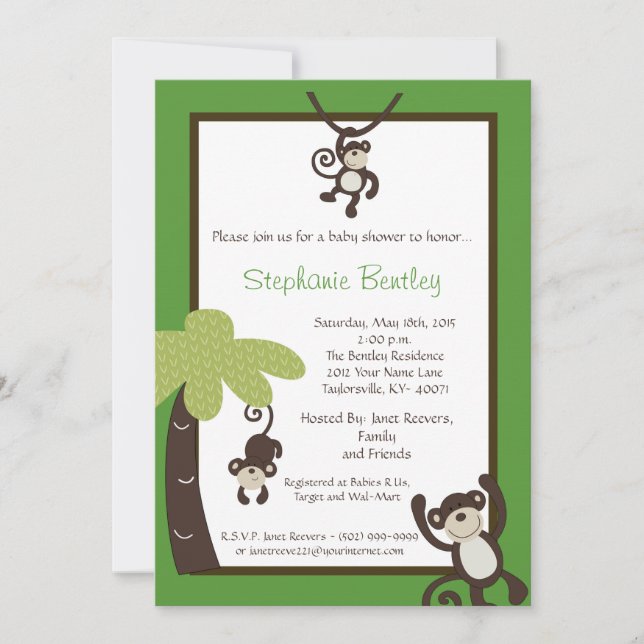 Monkey Time Mod Monkey 5x7 Baby shower Invitation (Devant)