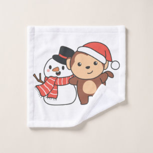 Monkey With Snowman In Winter For Christmas