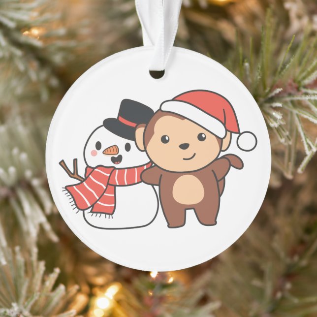 Monkey With Snowman In Winter For Christmas (Arbre)